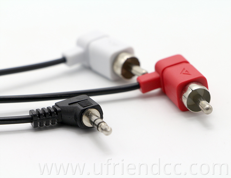 Audio Jack to RCA Connector AV Cable Custom Right Left Angle 90 Degree 3.5mm 3RCA Male 1m 2m 3m OEM Silver Polybag Accept Braid